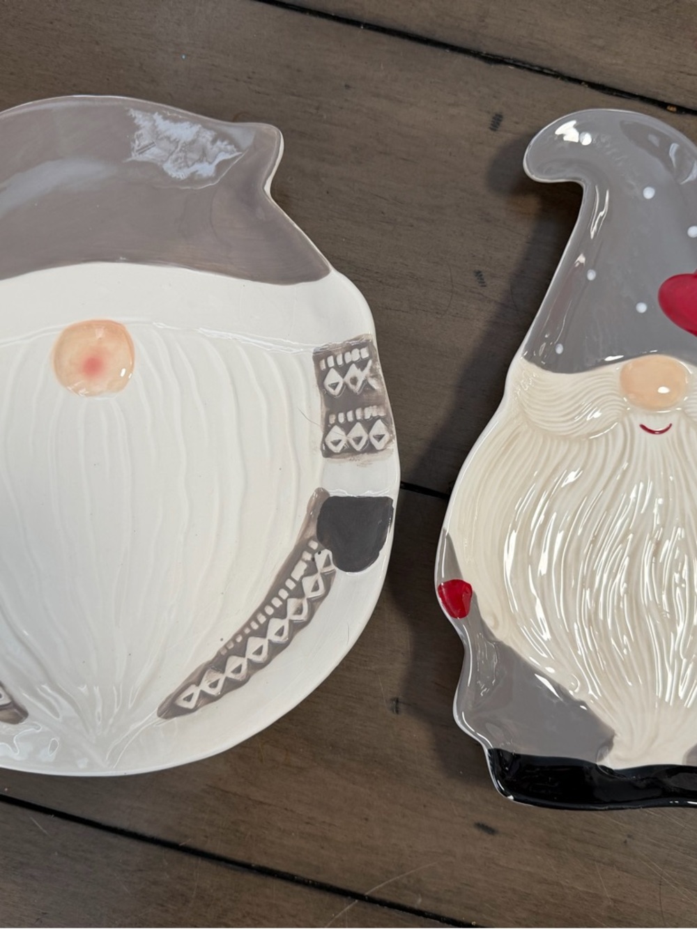 Whimsical Gnome Ceramic Serving Plates - Gray, White, Red
